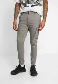 Pier One Cuffed Skinny Trouser- Cargo Trousers - Grey